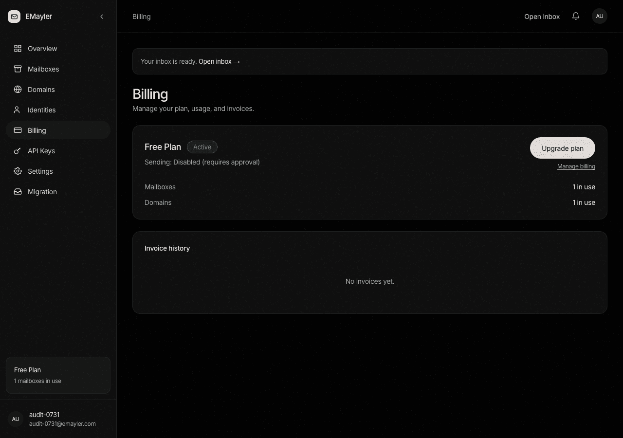 The billing tab